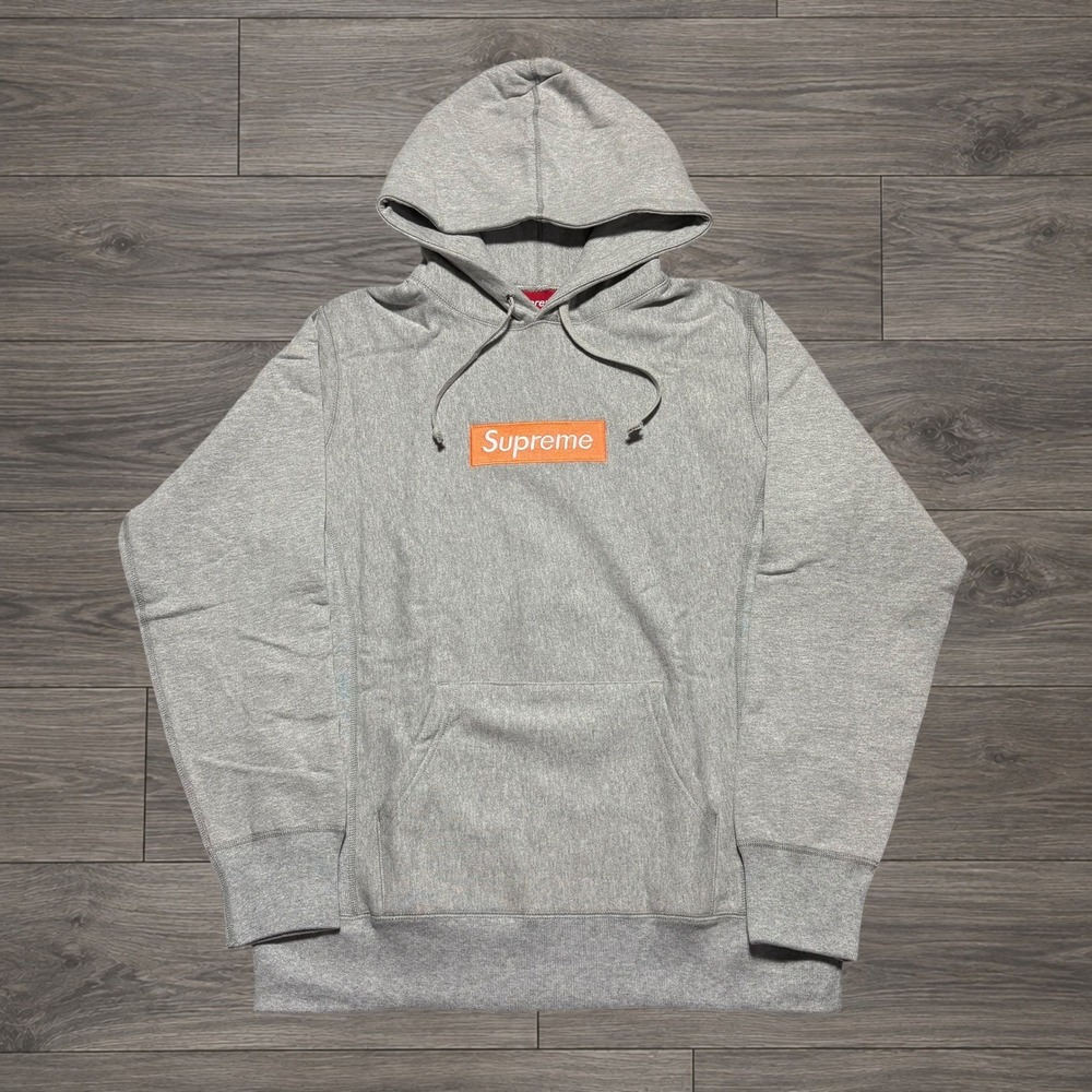 Supreme Box Logo Hoodie Size Medium Heather Grey Orange BOGO Sweatshirt